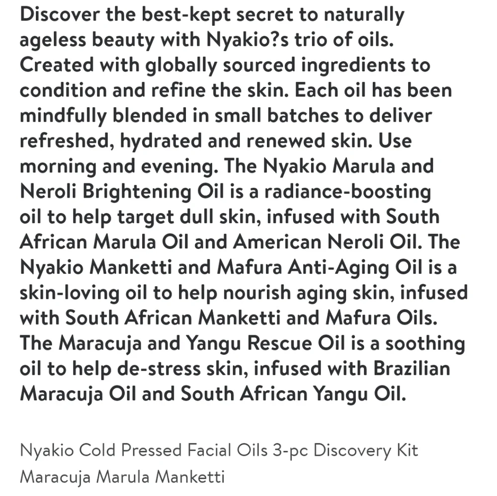 Nyakio Cold Pressed Facial Oils 3-pc  Discovery Kit Maracuja Marula Manketti